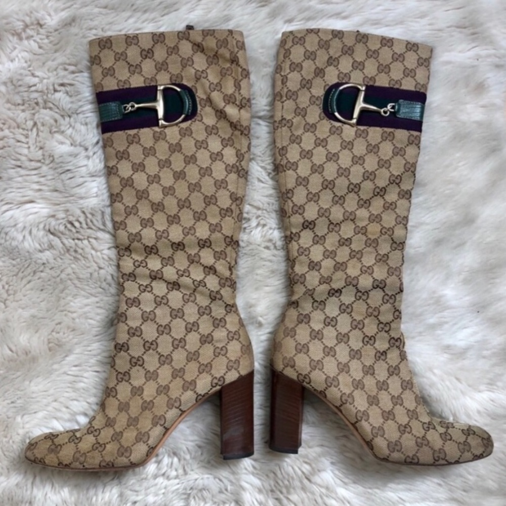 Gucci monogram logo heel boots size 8